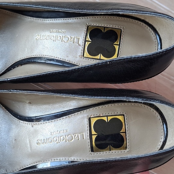 Liz Claiborne "Cammie" Black Leather High Heel Pumps Elegant Chic Round Toe - Picture 5 of 16